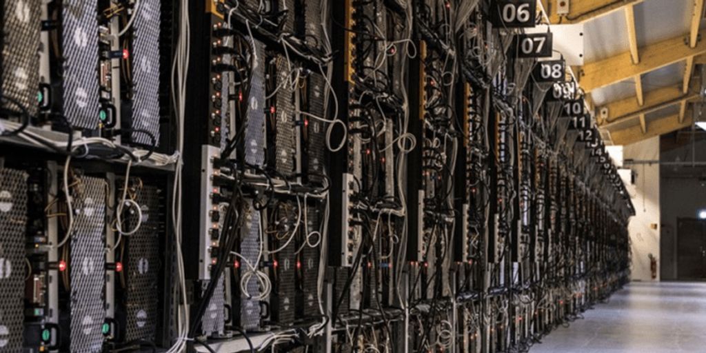 Bitcoin mining farm with futuristic technology